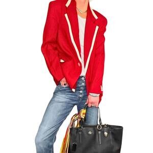 Vintage JH Collectibles Red Blazer Trimmed Contrast 80s Preppy ILGWU USA Sz 6